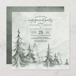 Watercolor Fir Trees Winter Wedding Invitation