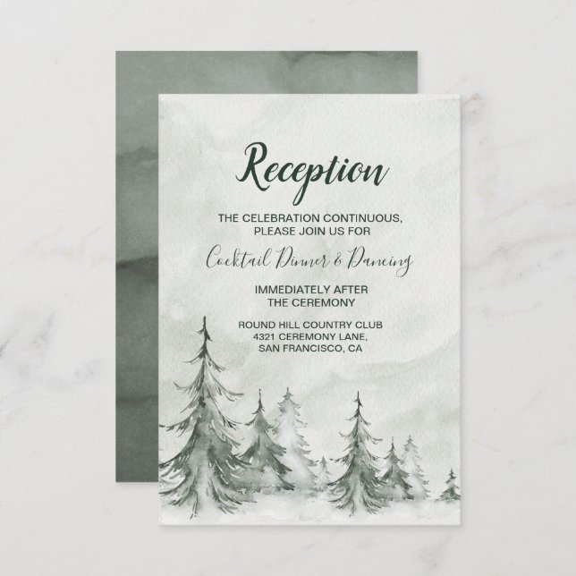 Watercolor Fir Trees Winter Wedding Invitation (Front/Back)