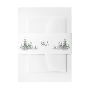 Watercolor Fir Trees Winter Wedding Invitation Belly Band