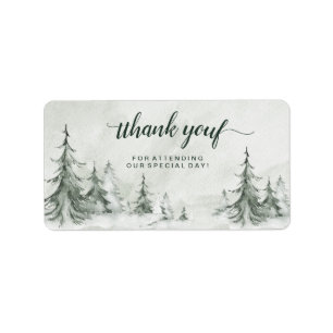 Watercolor Fir Trees Winter Wedding Label