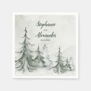 Watercolor Fir Trees Winter Wedding Napkin