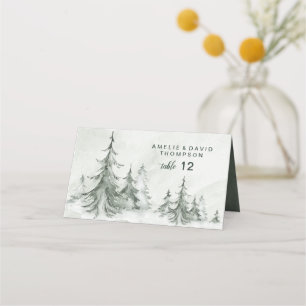 Watercolor Fir Trees Winter Wedding Place Card