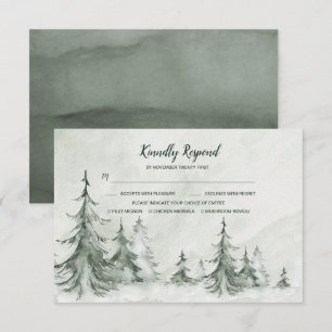 Watercolor Fir Trees Winter Wedding RSVP Card
