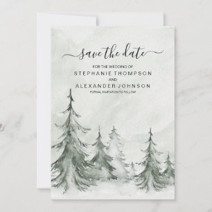 Watercolor Fir Trees Winter Wedding Save The Date