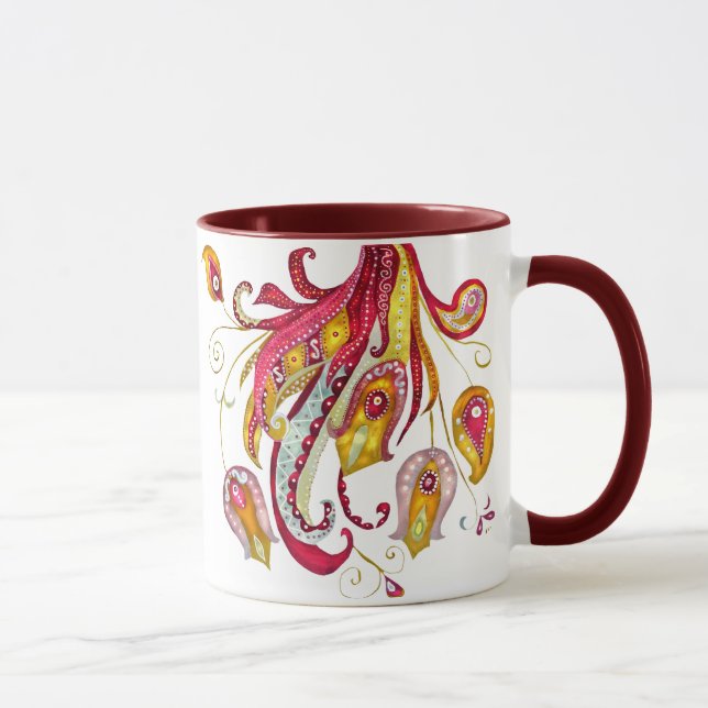 Watercolor Firebird Feathers Red Phoenix Bird  Mug (Right)