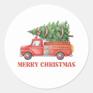 Watercolor Firefighter Christmas Fire Truck Classic Round Sticker
