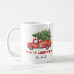 Watercolor Firefighter Christmas Fire Truck Coffee Mug