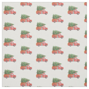 Watercolor Firefighter Christmas Fire Truck Fabric