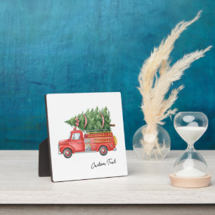 Watercolor Firefighter Christmas Fire Truck Plaque