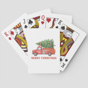 Watercolor Firefighter Christmas Fire Truck Playing Cards