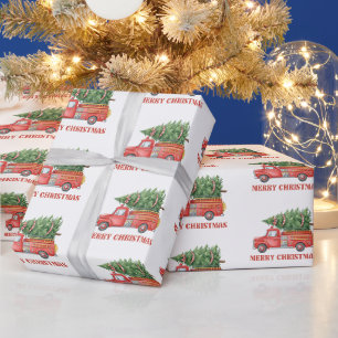 Watercolor Firefighter Christmas Fire Truck Wrapping Paper