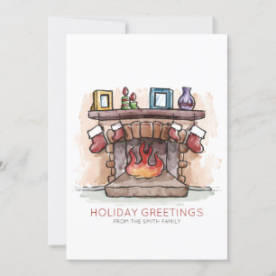 Watercolor Fireplace   Holiday Greetings