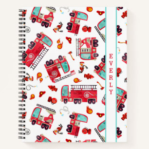 Watercolor Firetrucks Kids Personalized Notebook