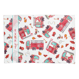 Watercolor Firetrucks Kids Personalized Pillowcase