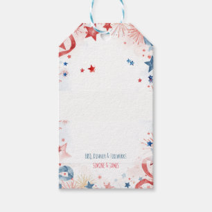 Watercolor Fireworks 4th of July Party Decor Gift Tags