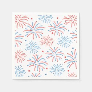 Watercolor Fireworks Fourth of July Party Napkin