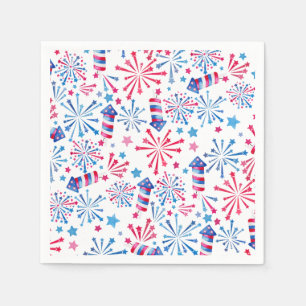 Watercolor Fireworks & Rockets 4th Of July Napkin
