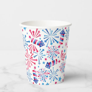Watercolor Fireworks Rockets 4th of July Party Paper Cups