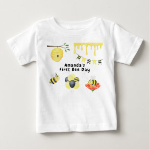 Watercolor first Bee Day birthday Party Baby T-Shirt