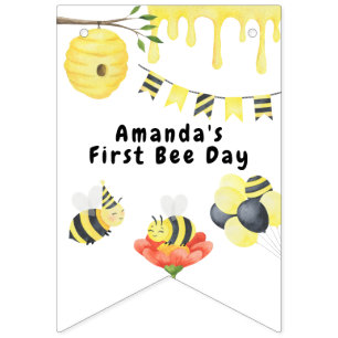 Watercolor first Bee Day birthday Party Bunting