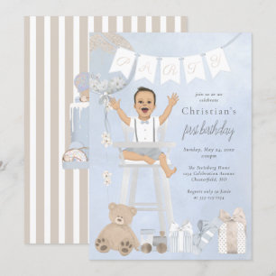 Watercolor First Birthday Baby in Highchair Invitation