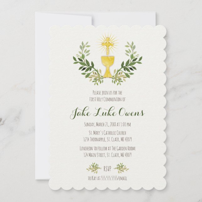 Watercolor First Communion Invitation (Front)