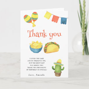 Watercolor first fiesta birthday party thank you card