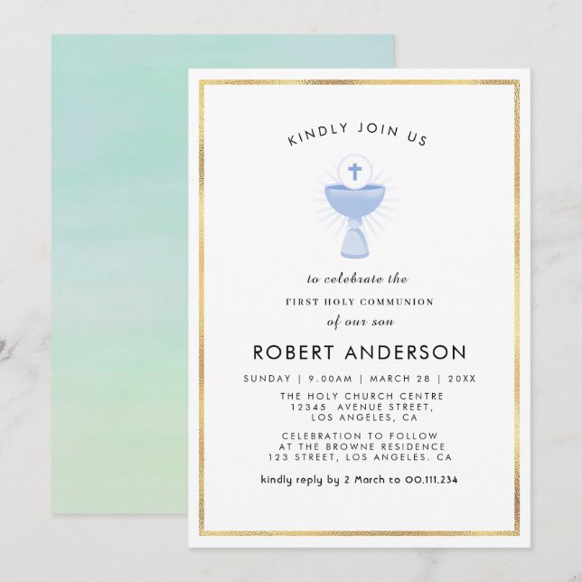 watercolor first holy communion invitation (Front/Back)