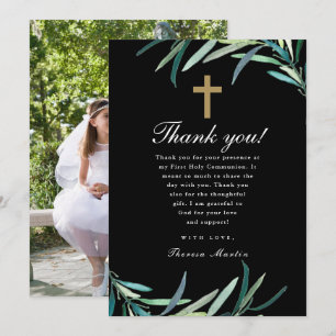 Watercolor First Holy Communion Photo Thank You Announcement