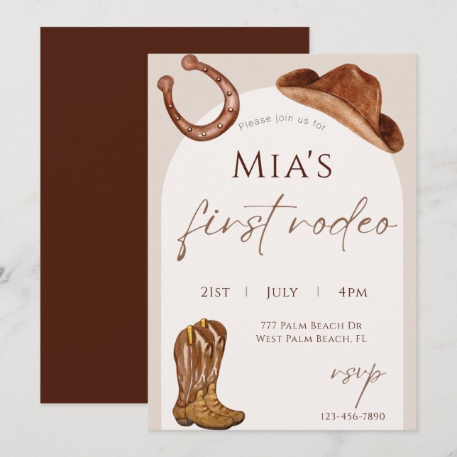 Watercolor First Rodeo 1st birthday  Invitation (Front/Back)