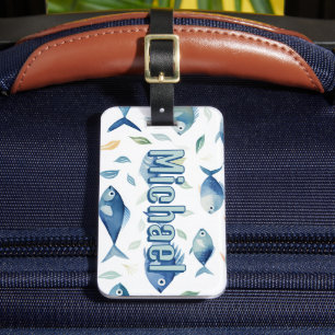 Watercolor Fish Boys Personalised School Bag Tag