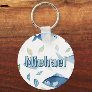 Watercolor Fish Boys Personalised School Bag Tag  Key Ring