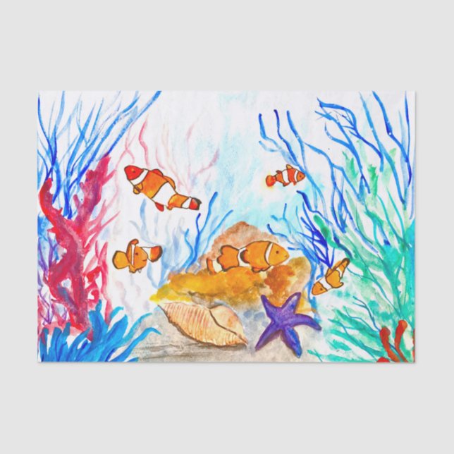 watercolor fish ocean Nautical Sea Cute Fisherman Tissue Paper (Front)