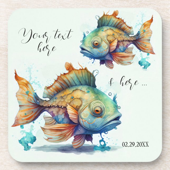 Watercolor Fish Pisces Under Water World Coaster (Front)