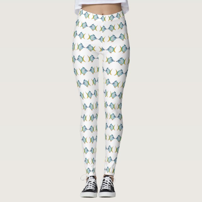 Watercolor Fishes Cute Drawing  Custom Leggings (Front)