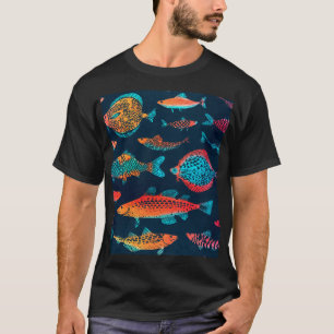 Watercolor Fishes: Deep Blue Seamless T-Shirt