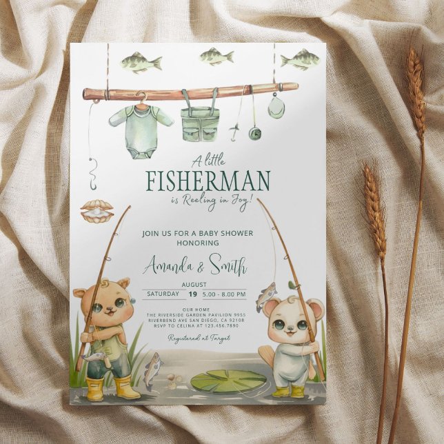 Watercolor Fishing Boy Baby Shower Invitation (Creator Uploaded)