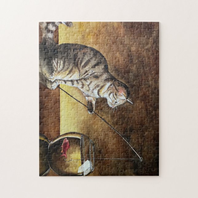 watercolor fishing cat jigsaw puzzle (Vertical)