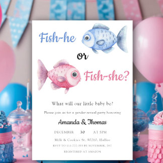 Watercolor Fishing Gender Reveal Invitation