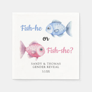 Watercolor Fishing Gender Reveal Napkin