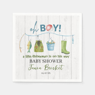 Watercolor Fishing Lure Baby Shower Boy Napkin