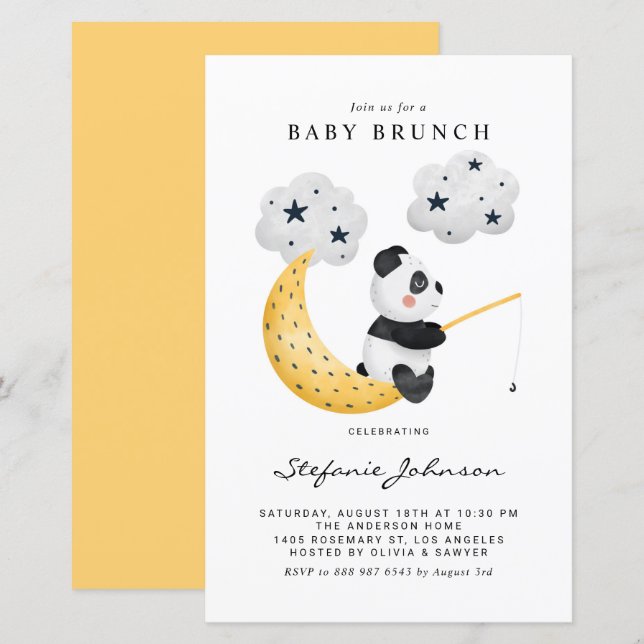 Watercolor Fishing Panda Baby Shower Invitation (Front/Back)