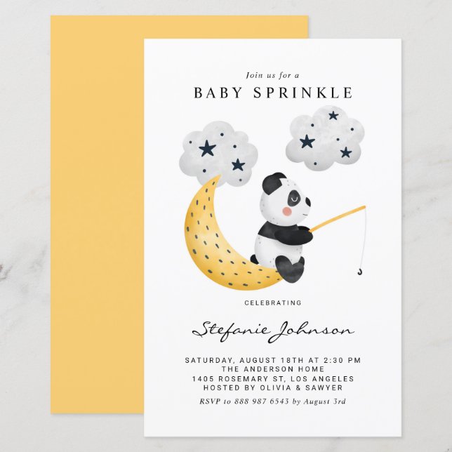 Watercolor Fishing Panda Baby Sprinkle Invite (Front/Back)