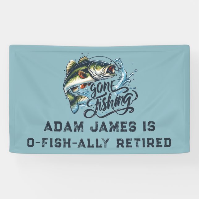 Watercolor Fishing Retirement Party - Gone Fishing Banner (Horizontal)