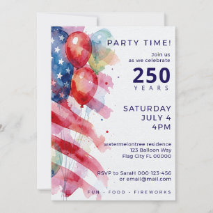 Watercolor Flag 4th of July Party Invitation
