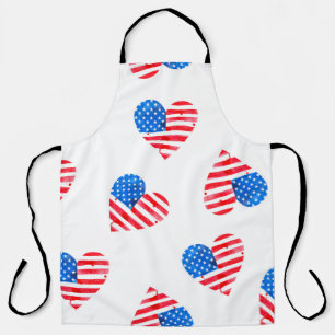 Watercolor flag of America in the shape of  hearts Apron
