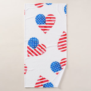 Watercolor flag of America in the shape of  hearts Bath Towel
