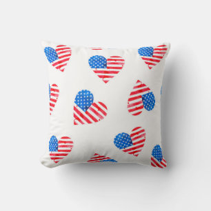 Watercolor flag of America in the shape of hearts Cushion