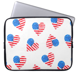 Watercolor flag of America in the shape of hearts Laptop Sleeve