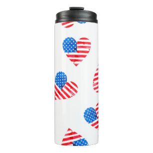 Watercolor flag of America in the shape of hearts Thermal Tumbler